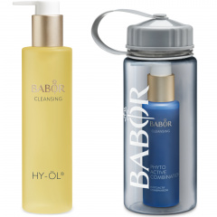 Balanserande och talgreglerande örtextrakt som kompletterar rengöringen med HY-ÖL för känslig hud. Nu i ett set till ett förmånligt pris med tillhörande gåva. Cleansing Set Combination med vattenflaska