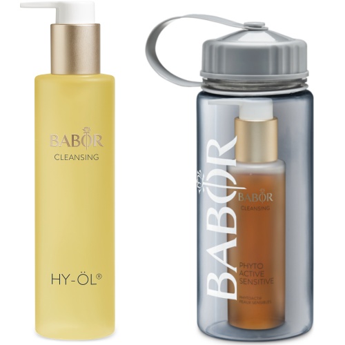 Lugnande och avstressande örtextrakt som kompletterar rengöringen med HY-ÖL för känslig hud. Nu i ett set till ett förmånligt pris med tillhörande gåva. Cleansing Set Phytoactive Sensitive med vattenflaska